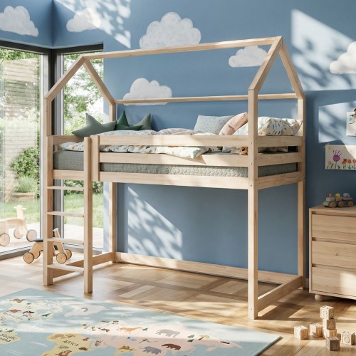 Łóżko domek dla dziecka z antresolą 90cm LUKE 