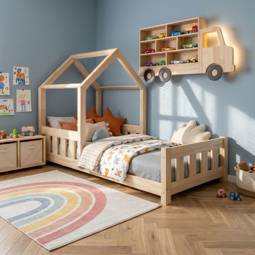 Łóżko domek z barierką LIAM, sosna