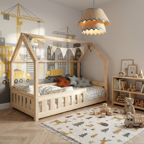 Łóżko domek z barierką szczebelkową LILY, dziecięce, sosna